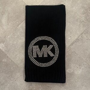 Michael Kors Black Knit Scarf with Gold Studded MK Emblem